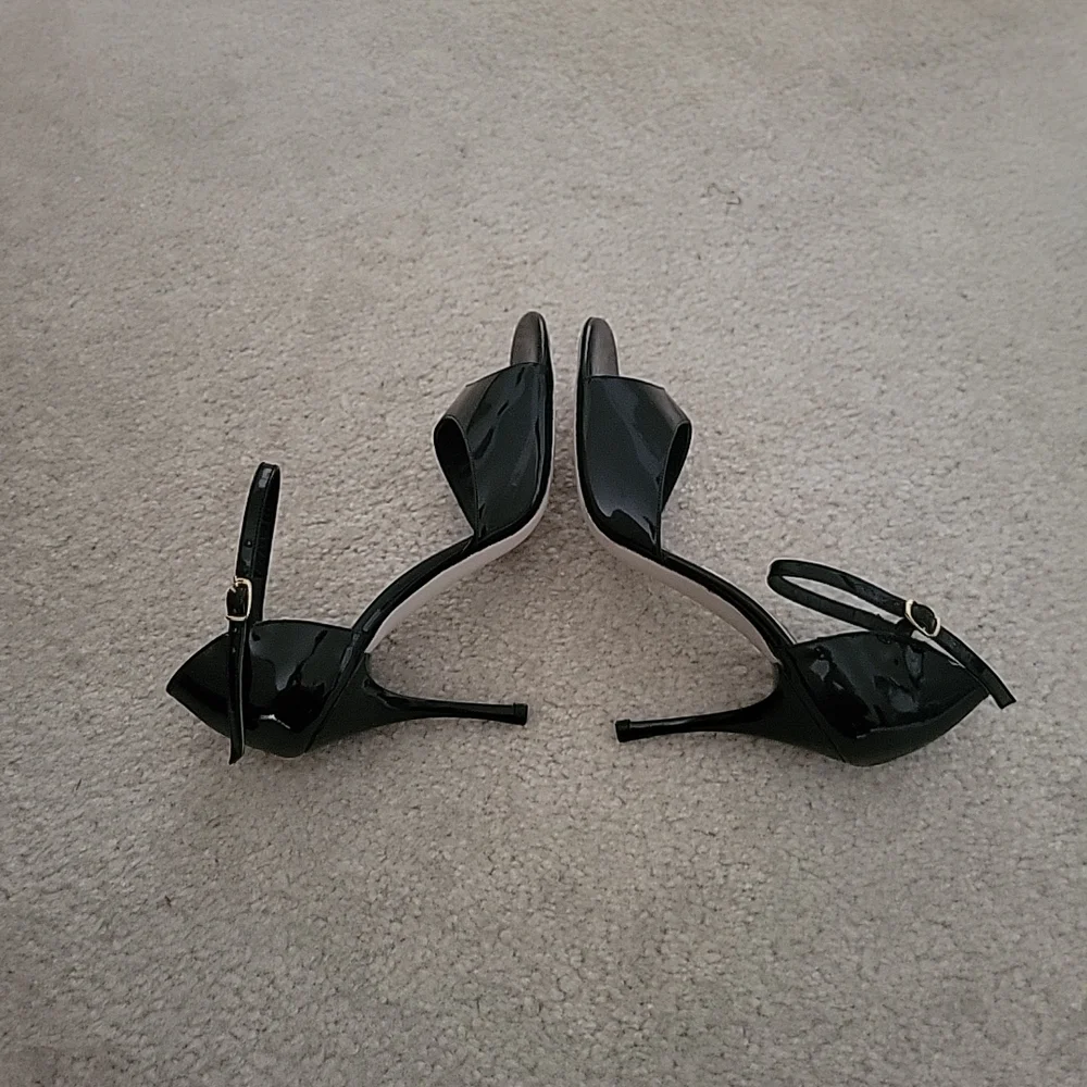 Comme Il Faut Argentine Tango Black Patent Ankle-Strap Open-Toe Heels 37 7 - Picture 4 of 7